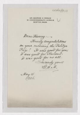 Letter to Harvey Cushing, May 4, 1926