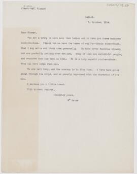 Letter to George Alder Blumer, October 7, 1914