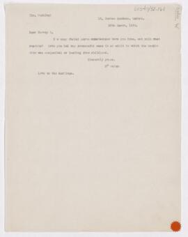 Letter to Harvey Cushing, March 20, 1919