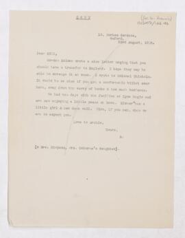 Letter to William Willoughby Francis, August 23, 1918