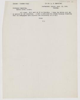 Letter to Archibald Byron Macallum, September 15, 1908