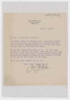 Letter to Harvey Cushing, May 6, 1926