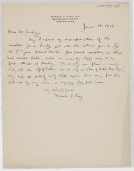 Letter to Harvey Cushing, June 14, 1925