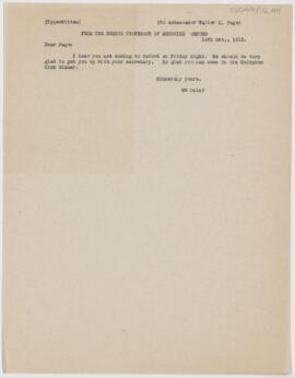 Letter to Walter Hines Page, October 14, 1913