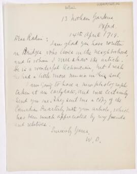 Letter to Herman Theodore Radin, April 14, 1919
