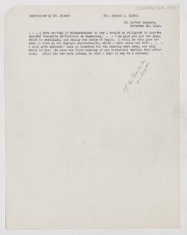 Letter to Arnold Carl Klebs, November 20, 1912
