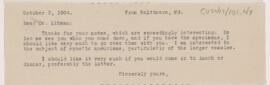 Letter to Emanuel Libman, October 3, 1904