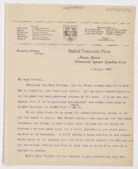 Letter to Harvey Cushing, August 4, 1925