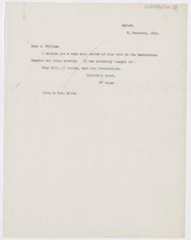 Letter to James William White, February 8, 1915