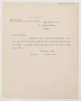 Letter to John Ballinger, October 3, 1917