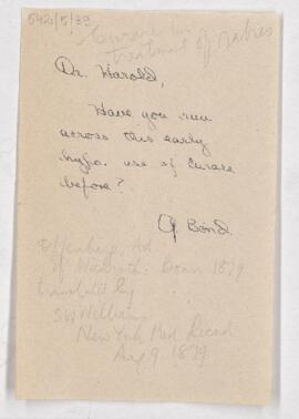 Handwritten note to Dr. Griffith from G. Bond