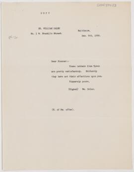 Letter to Simon Flexner, December 9, 1898