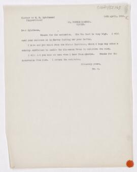 Letter to Marion Harry Spielmann, April 14, 1919