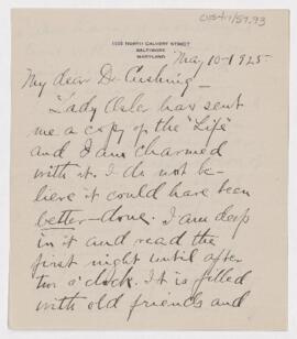 Letter to Harvey Cushing, May 10, 1925