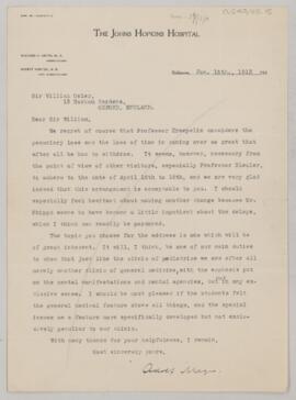 Letter to William Osler, January 16, 1913