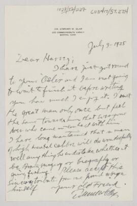 Letter to Harvey Cushing, July 3, 1925