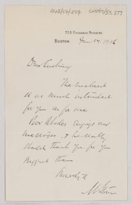 Letter to Harvey Cushing, January 14, 1926