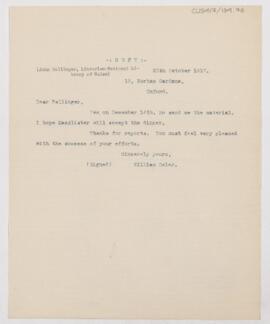 Letter to John Ballinger, October 25, 1917