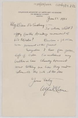 Letter to Harvey Cushing, January 25, 1926