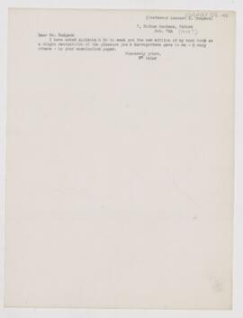 Letter to Leonard S. Dudgeon, October 7, 1905
