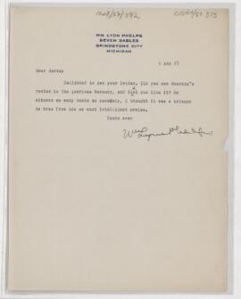 Letter to Harvey Cushing, August 6, 1925