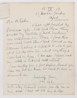 Letter to Herman Theodore Radin, July 16, 1918