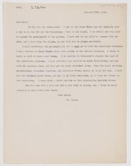 Letter to Thomas McCrae, January 27, 1912