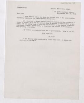 Letter to Featherston Osler, October 30, 1918