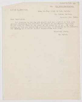 Letter to John Young Walker MacAlister, December 5, 1912