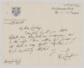 Letter to Harvey Cushing, May 20, 1925