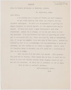 Letter to William Willoughby Francis, September 25, 1914
