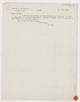 Letter to Harvey Cushing, November 16, 1907