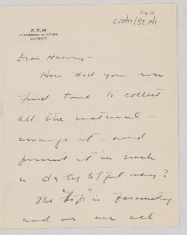 Letter to Harvey Cushing, August 18, 1925