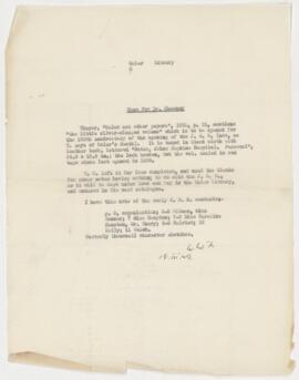 Memo from W.W.F. to Dr. Chesney