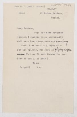 Letter to Wilburt Cornell Davison, October 27, 1917