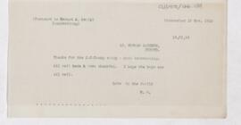 Letter to Howard Atwood Kelly, November 18, 1918