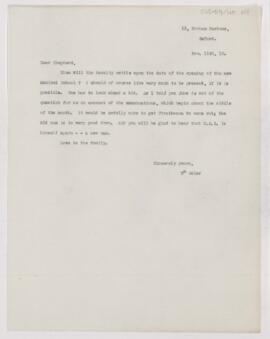 Letter to Francis John Shepherd, November 11, 1910
