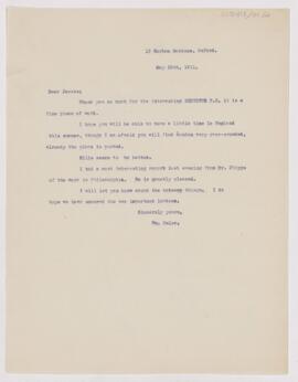 Letter to Henry Barton Jacobs, May 20, 1911