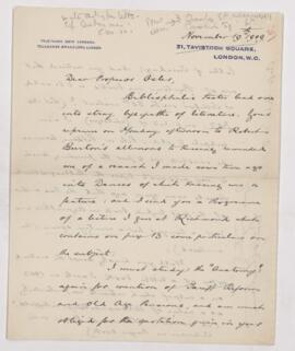 Letter to William Osler, November 19, 1909