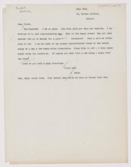 Letter to Joseph Hersey Pratt, June 30, 1909