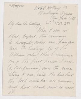 Letter to Harvey Cushing,