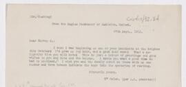 Letter to Harvey Cushing, September 27, 1912