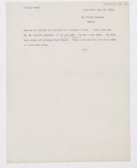 Letter to D'Arcy Power, August 19, 1916