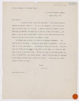 Letter to Harvey Cushing, August 29, 1917