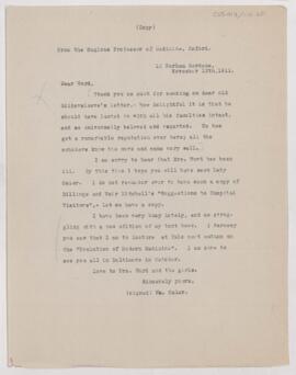 Letter to Henry Mills Hurd, November 13, 1911
