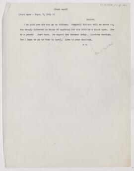 Letter to unidentified recipient, September 7, 1911