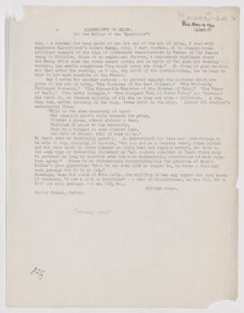 Letter to  Editor of the Spectator, November 4, 1911