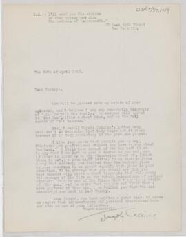Letter to Harvey Cushing, April 30, 1925