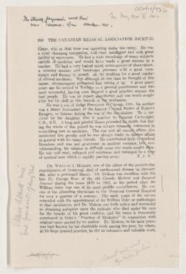 Obituary of Dr. William A. Molson, July 1920