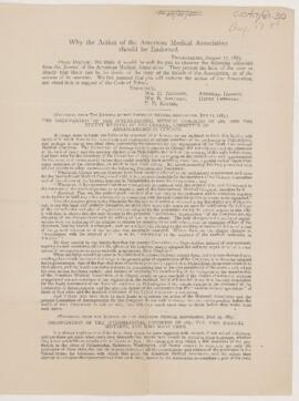 Why the Action of the American Medical Association Should be Endorsed, August 17, 1885